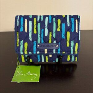 Vera Bradley Katalina Shower Navy Blue Quilted Petite Trifold Wallet New